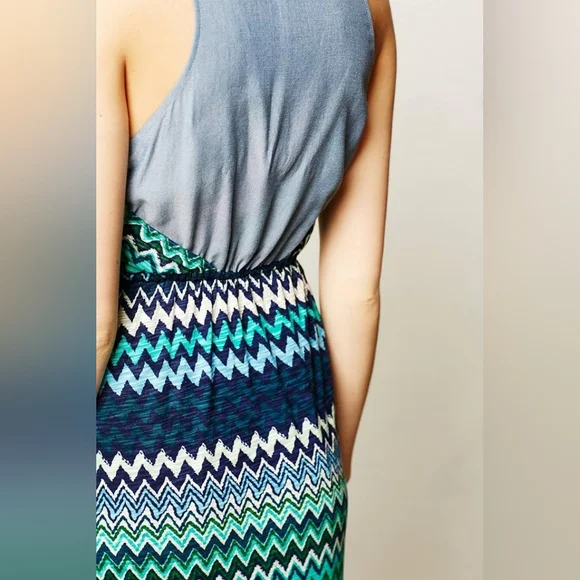The Addison Story Blue Green Chevron Sleeveless Maxi Dress Women's Size Small S - Picture 3 of 13